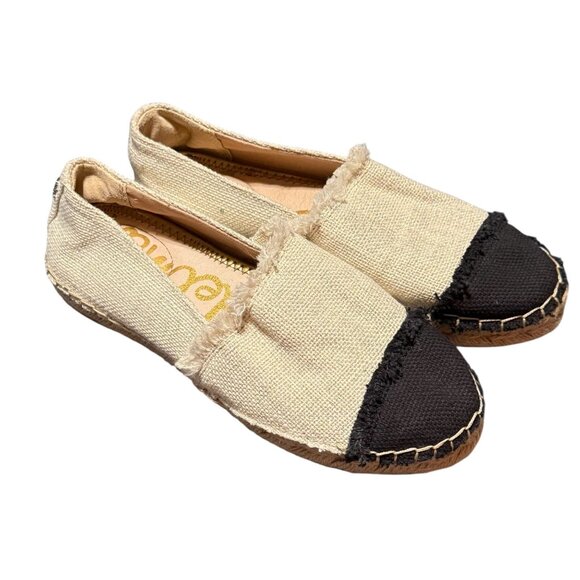 Womens Sam Edelman Espadrille Flats Beige & Black Frayed Edge Slip-On Size 7 - Picture 1 of 10